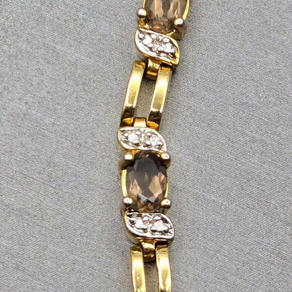 Smoky & Clear Quartz Tennis Bracelet 7.5" Gold Vermeil over Sterling Silver 13g - Picture 12 of 16